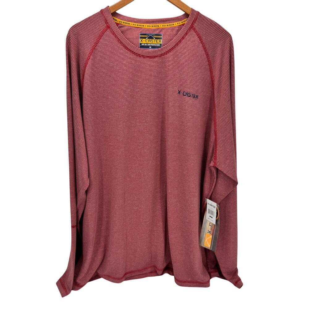 X-Caster Sun Protection Shirt Mens 4X‎ Long Sleeve UPF 50+ Red Stripe NEW